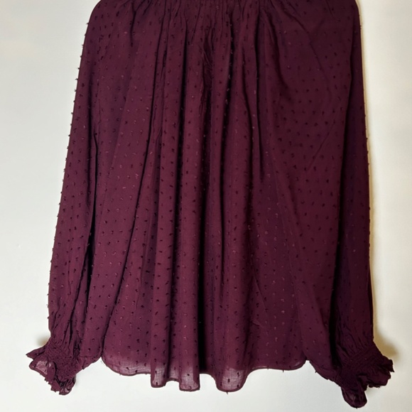 Burgundy H&M Clip Dot Tie Front Long Sleeve Blouse with Ruffled sleeves Size 6 - Picture 2 of 4